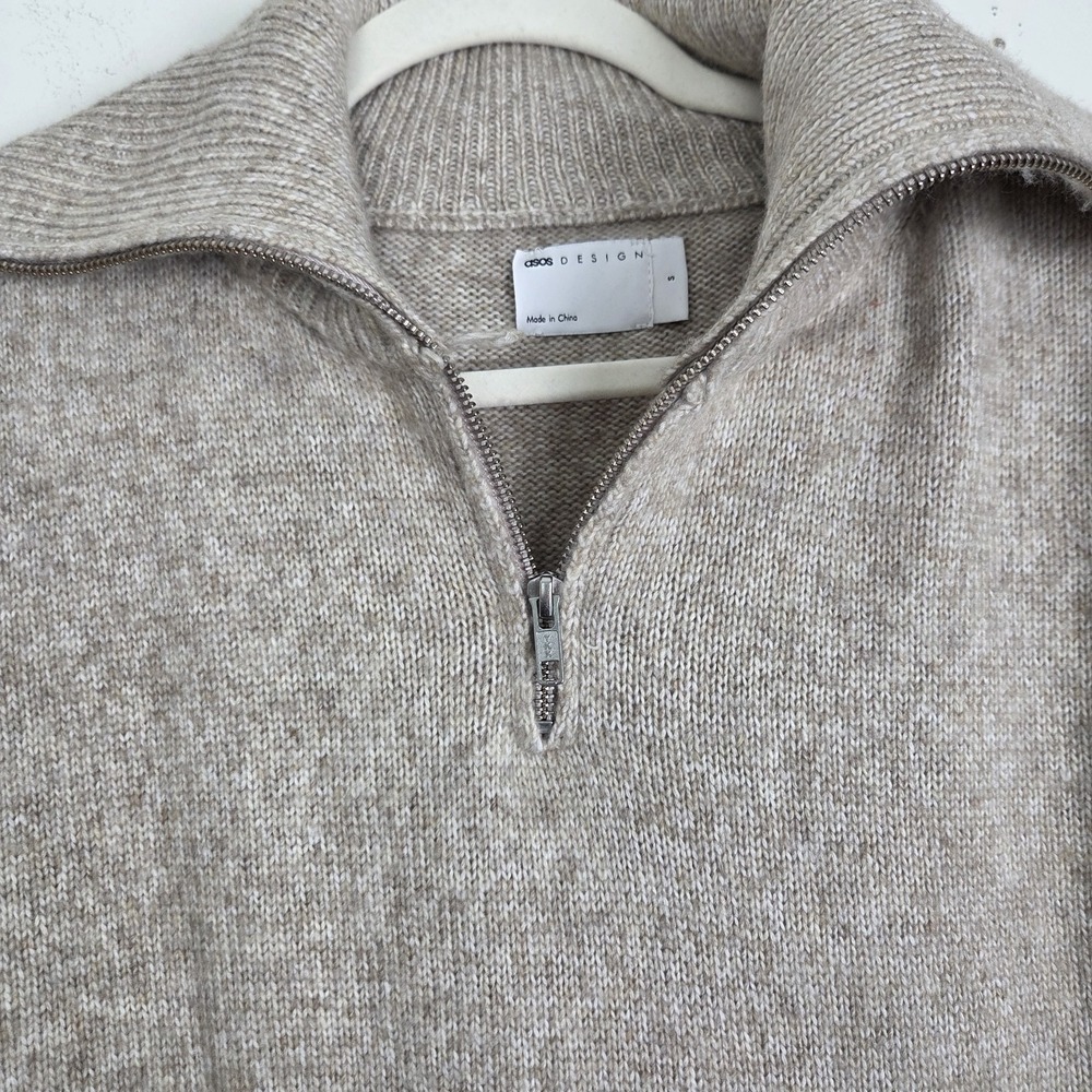 Asos Design Knitted‎ Jumper Mini Dress 1/4 Zip Oatmeal Womens Size Small - Picture 6 of 11